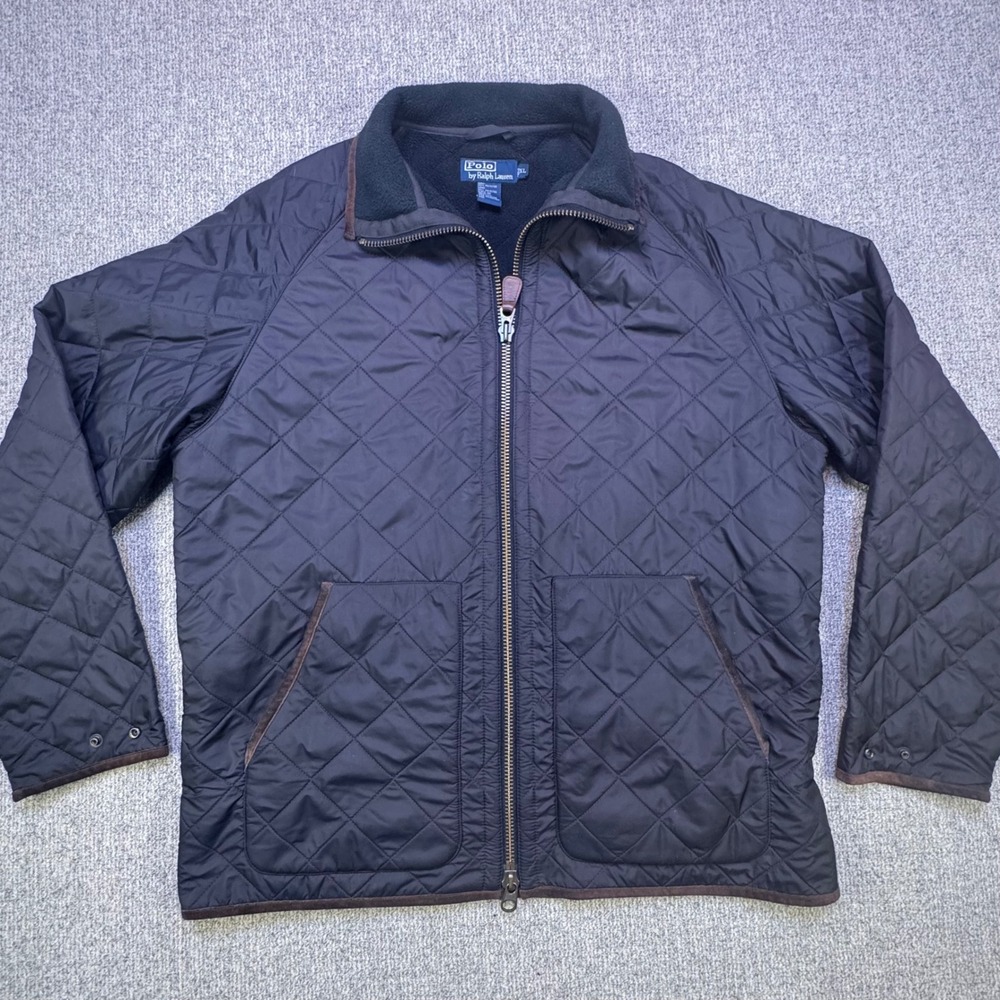Polo Ralph Lauren Mens XL Quilted‎ Barn Jacket Brown Suede Trim Fleece Vintage